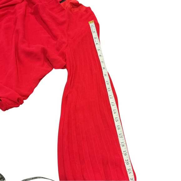 BCX Red Pleated Sleeve Blouse XL Chiffon Dressy Top - Picture 6 of 9